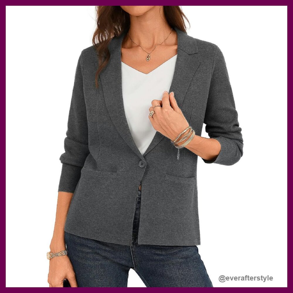 Lightweight Knit Blazer Cropped Fitted Business Casual Office Work Wear